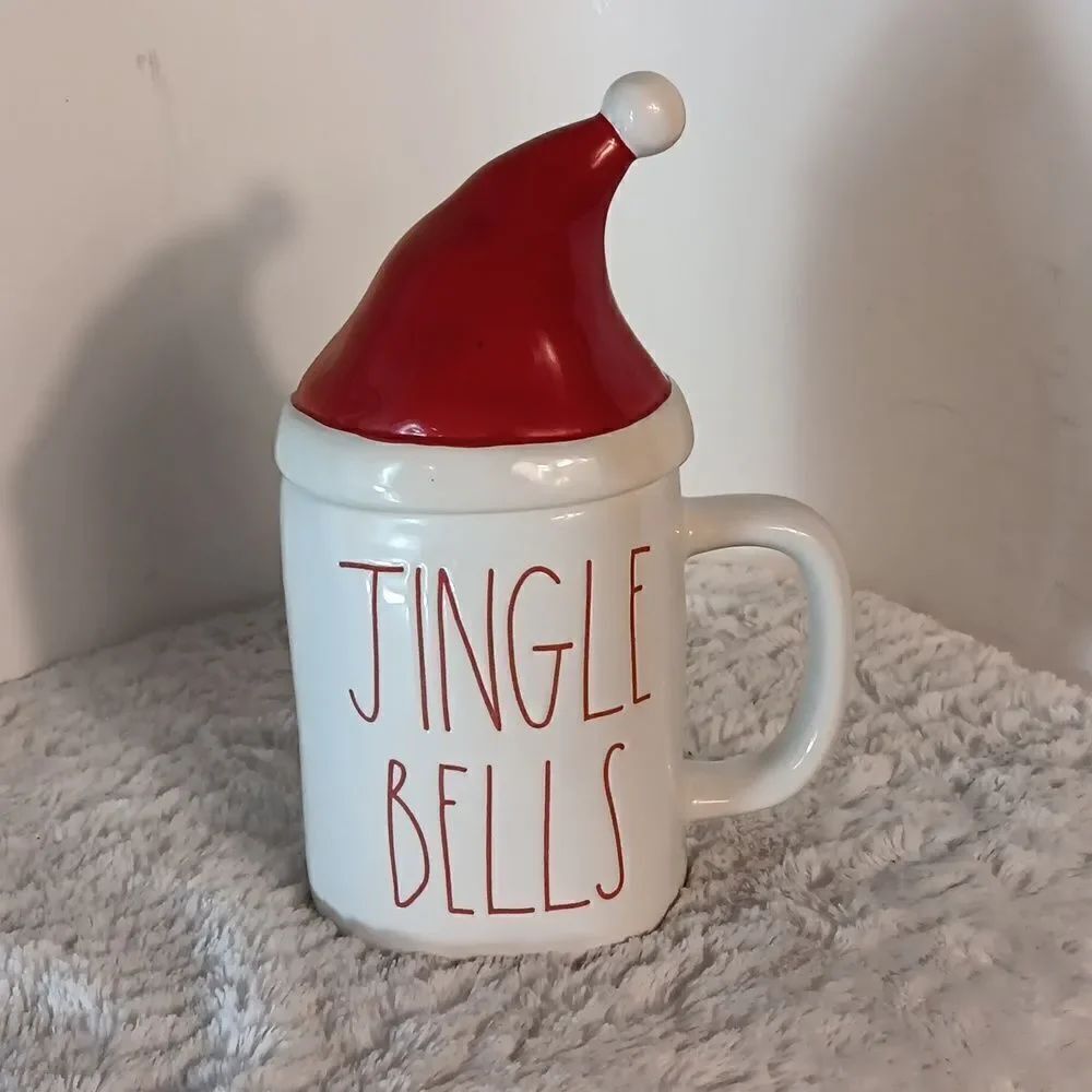Rae Dunn "Jingle Bells" Ceramic Mug w/ Lid